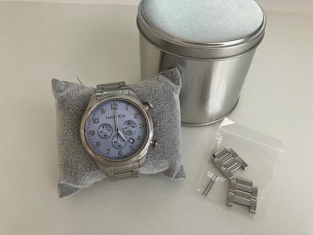 Nautica Heren Horloge N17647G – zilver/blauw, Sieraden, Tassen en Uiterlijk, Horloges | Heren, Overige merken, Staal, Gebruikt