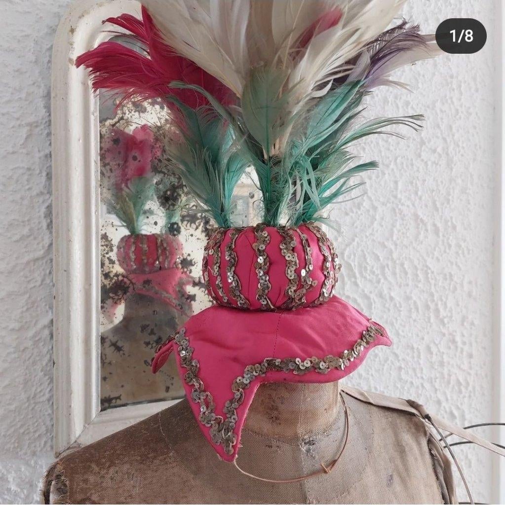 Hoofdtooi theater hoed hoofd tooi brocante antiek oud oude, Antiek en Kunst, Ophalen of Verzenden