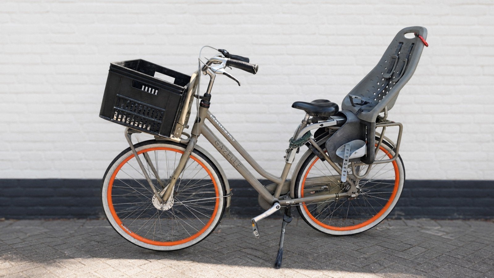 Gazelle dames(mama)fiets met krat en kinderzitje, Ophalen, Velgrem, Versnellingen, Gazelle