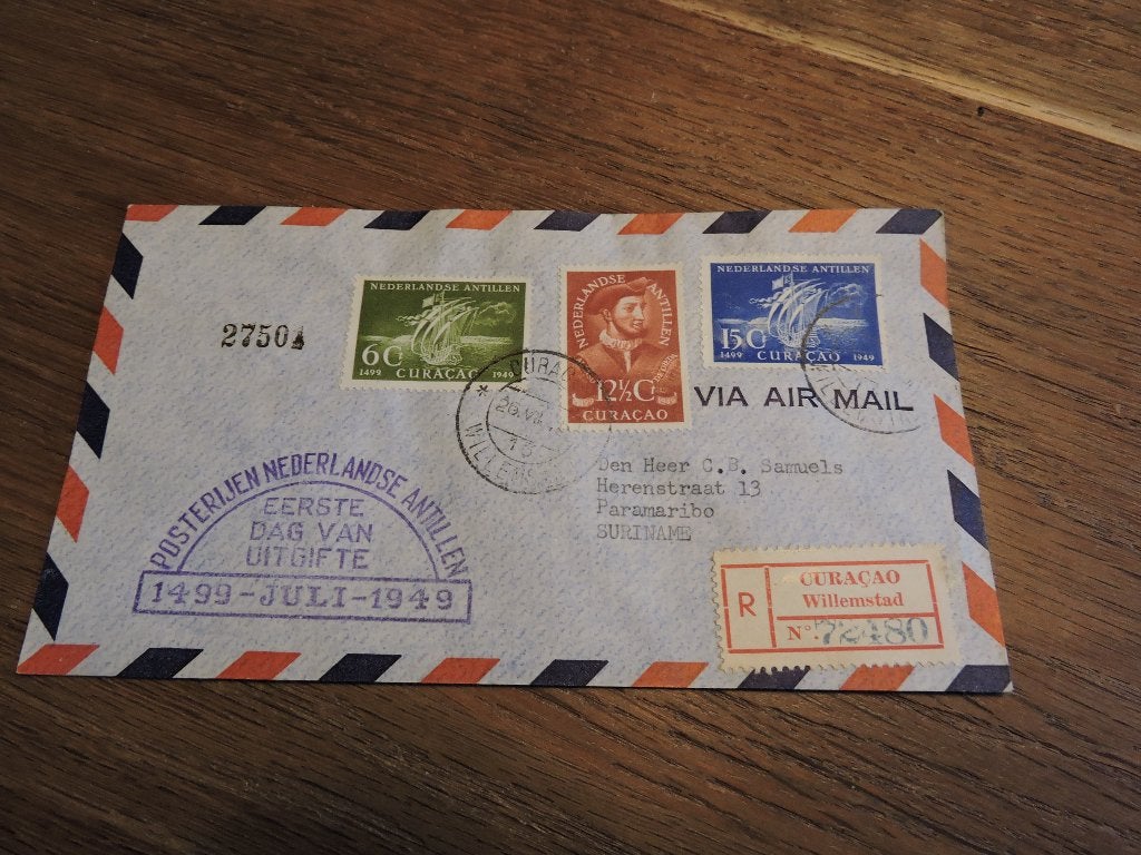 fdc nederlandse antillen  e V16_31M – 26 juli 1949, Verzenden, Gestempeld