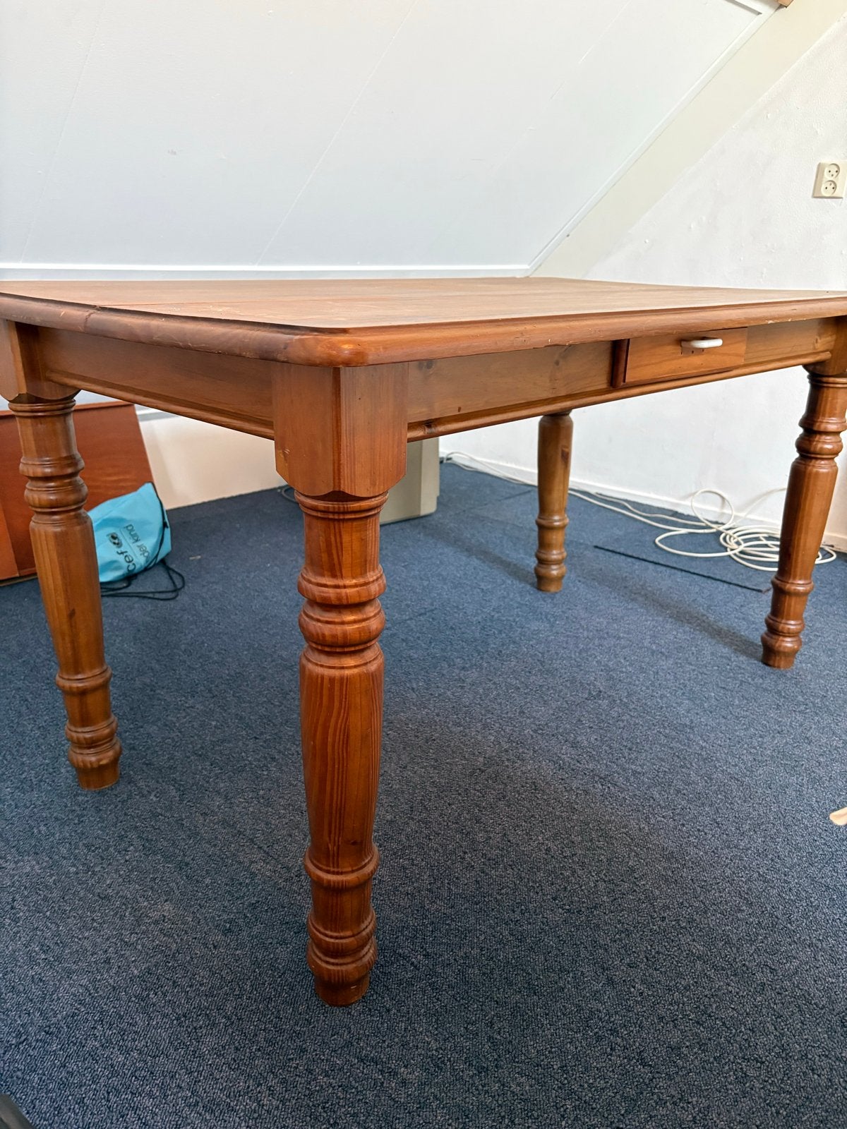 Houten oud grenen eettafel met lade - Gebruikt, Ophalen, Gebruikt, 100 tot 150 cm, 50 tot 100 cm