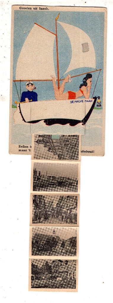Sneek Kaart met Uitklapvenster, Ophalen of Verzenden, 1920 tot 1940, Ongelopen, Friesland