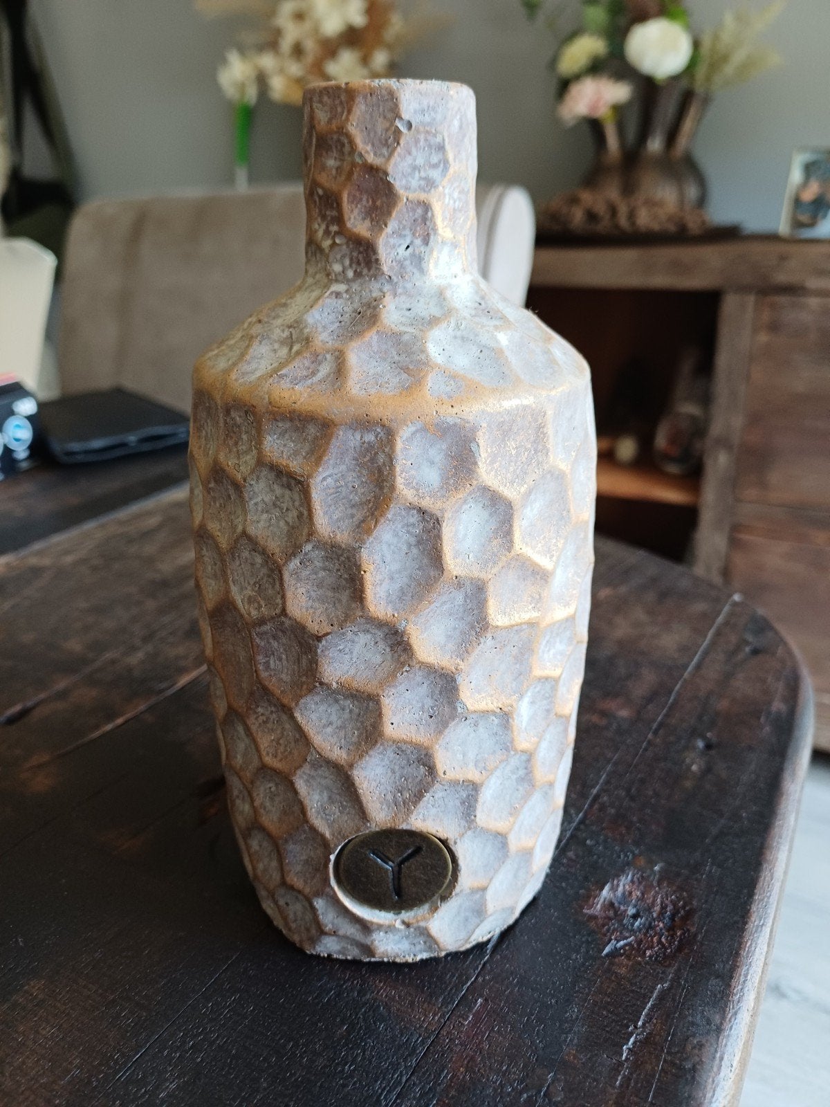 Brynxz vaas kruik beige goud., Huis en Inrichting, Woonaccessoires | Vazen, Ophalen, Beige, Zo goed als nieuw, Geschikt voor droogbloemen
