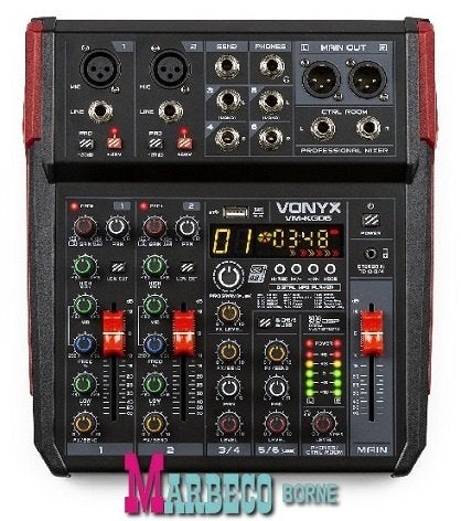 Mixer, Mengpaneel 6-kanaals, Bluetooth, USB, MP3, DSP, Rec