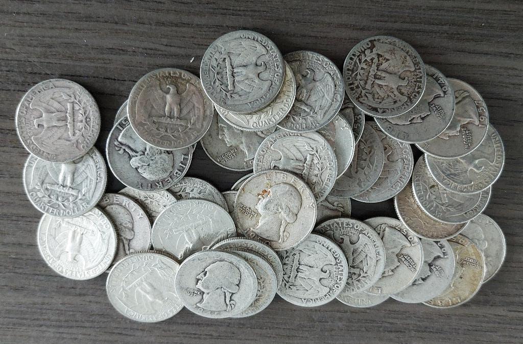 248 gram zilveren quarters USA voor de zilverprijs + 5%, Postzegels en Munten, Edelmetalen en Baren, Ophalen of Verzenden, Zilver