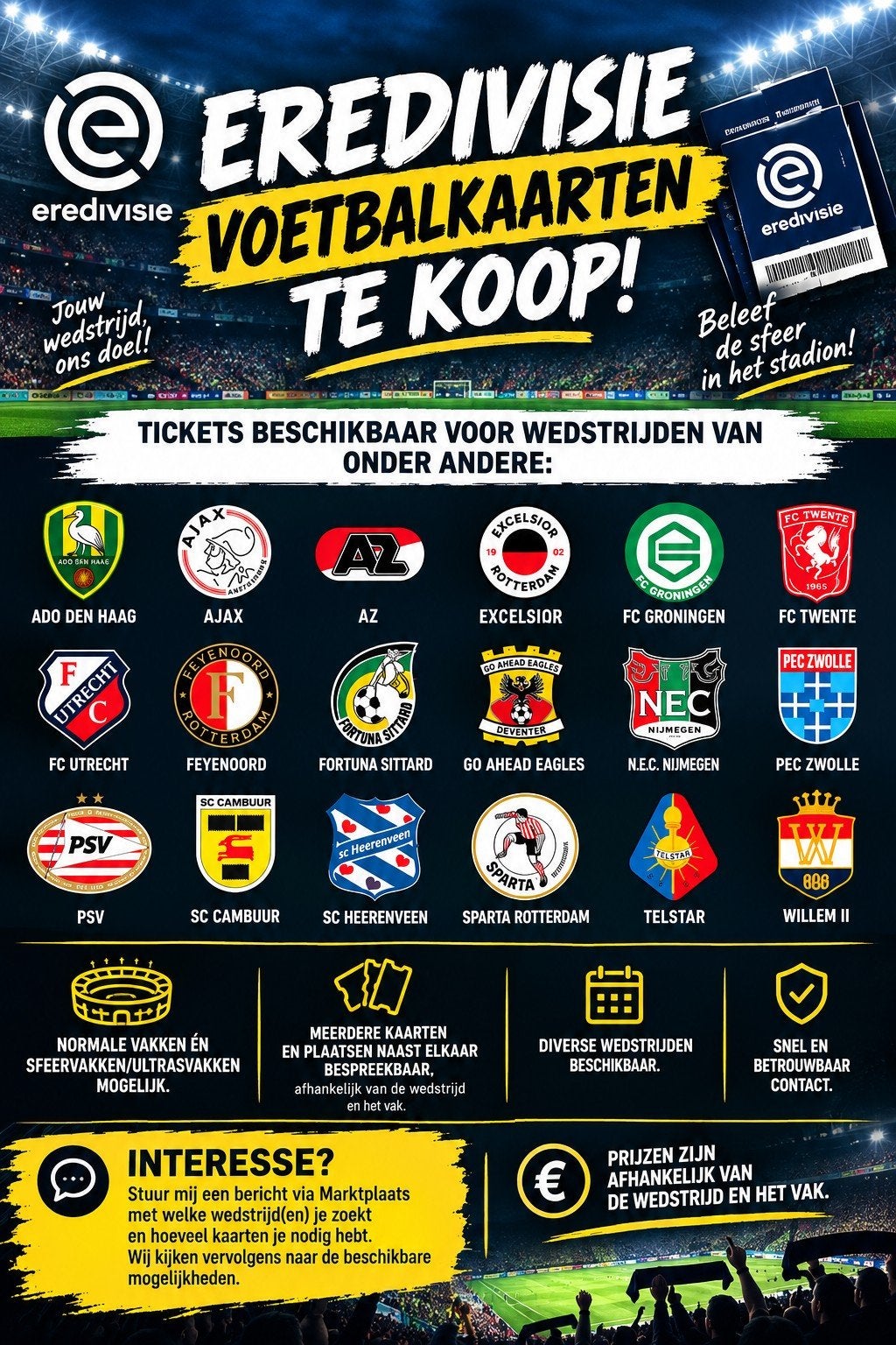 Eredivisie wedstrijd Tickets tekoop