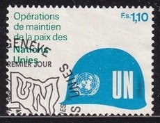 1291 - VN Geneve michel 91 gestempeld , Blauwe Helm met UN, Verzenden, Overige landen, Gestempeld