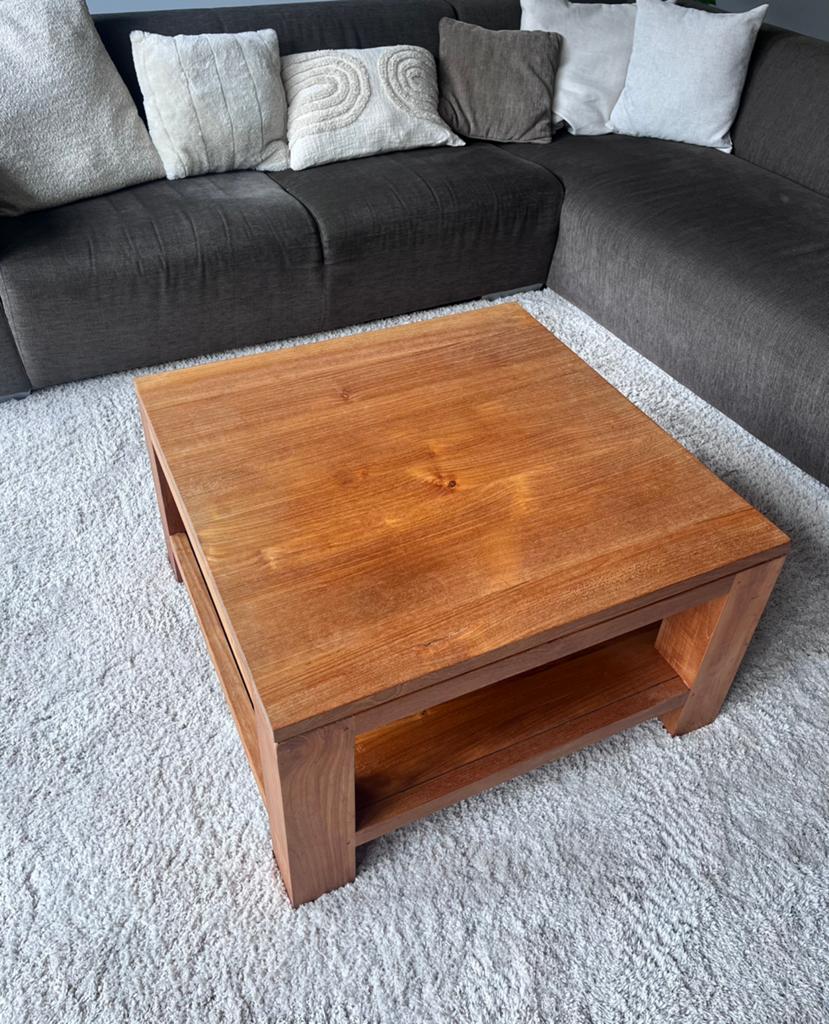 Houten salontafel met extra opbergruimte, Ophalen, Gebruikt, 100 tot 150 cm, 50 tot 100 cm