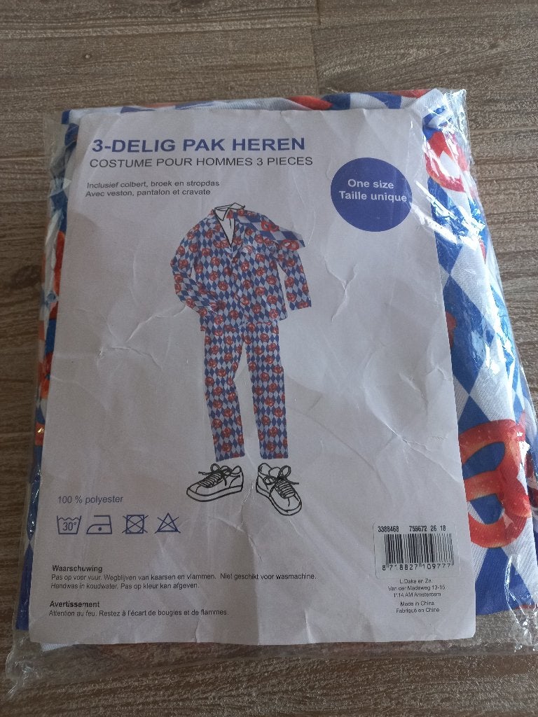 Nieuw 3 delig heren feestkostuum one size, Carnaval, Nieuw, Overige maten, Ophalen of Verzenden