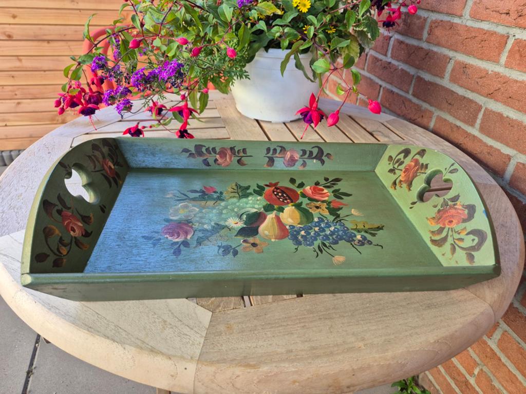 Leuk vintage landelijk houten dienblad handgeschilderd, Huis en Inrichting, Woonaccessoires | Dienbladen, Ophalen of Verzenden