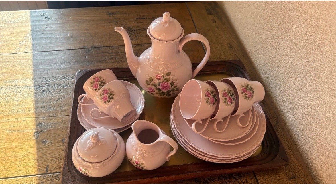 Hutschenreuther theeservies "Garden's Best" - Roze rozen, Antiek en Kunst, Ophalen of Verzenden