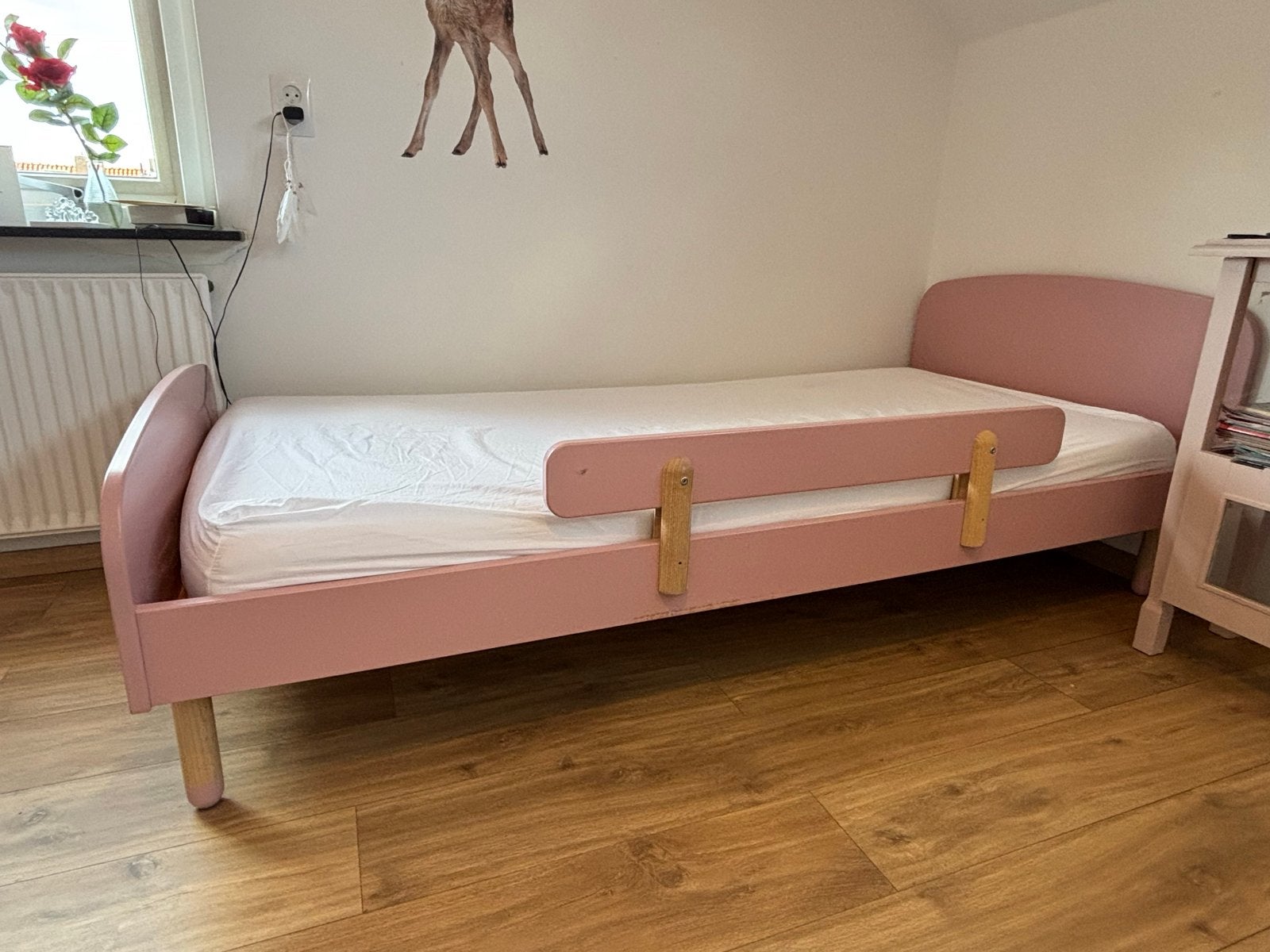 Bed Flexa play 90x200 oud roze met uitvalbeveiliging, 85 tot 100 cm, Gebruikt, 180 cm of meer, Ophalen