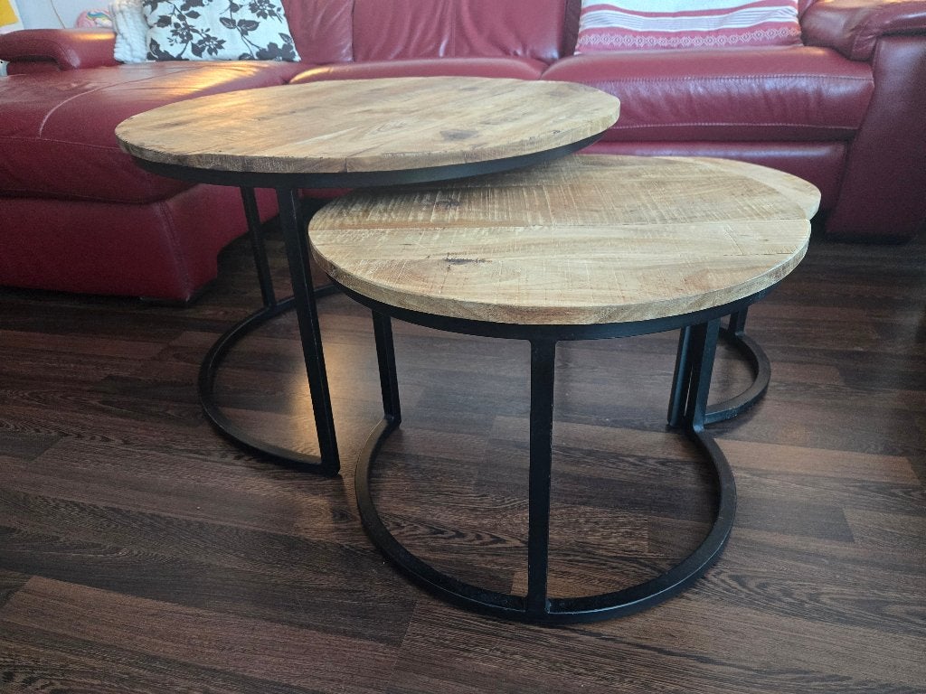 Set salontafeltjes onbewerkt mangohout, Huis en Inrichting, Ophalen, 50 – 75, Gebruikt, 50 tot 100 cm