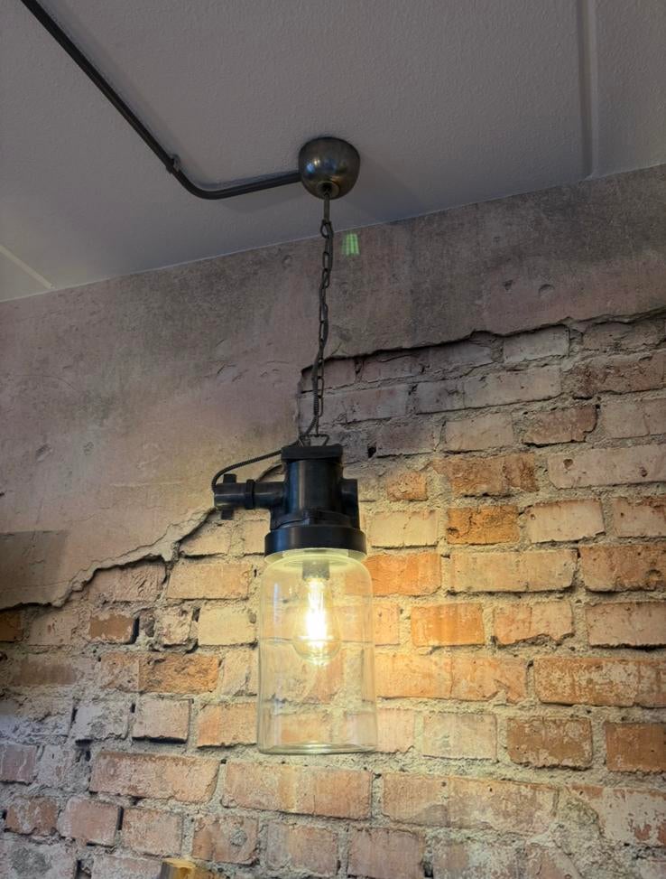 vtwonen hanglamp jar incl doos / industriële glazen lamp, Ophalen of Verzenden, Zo goed als nieuw, Glas