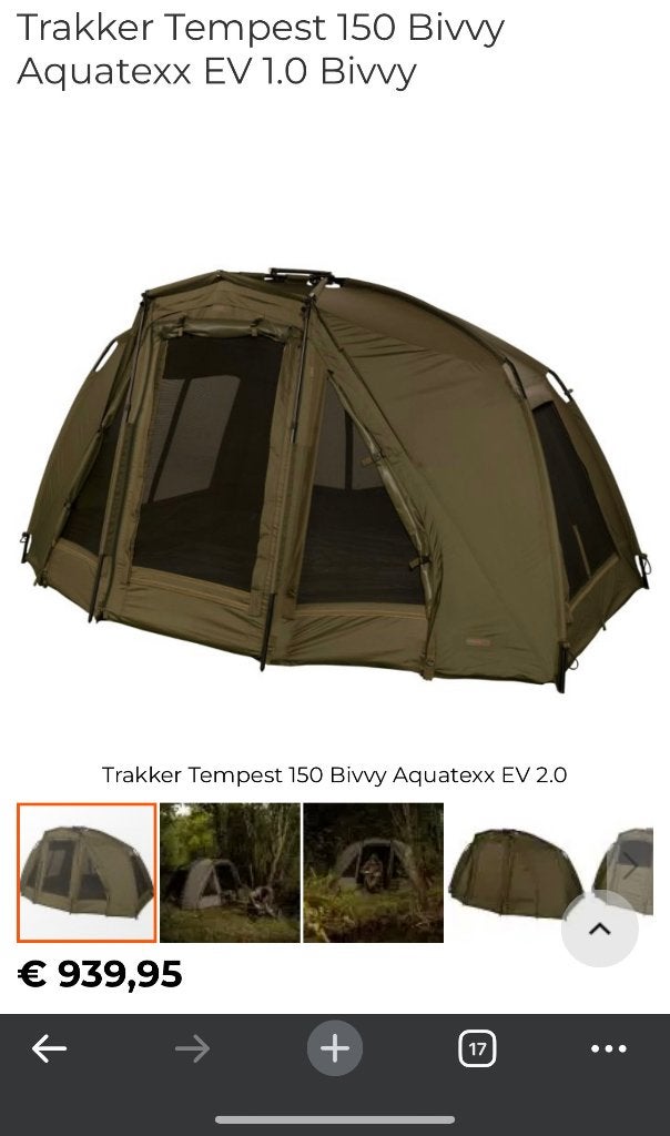 Trakker Tempest 150 Bivvy Aquatexx EV 1.0 Bivvy, Ophalen of Verzenden, Zo goed als nieuw, Overige typen