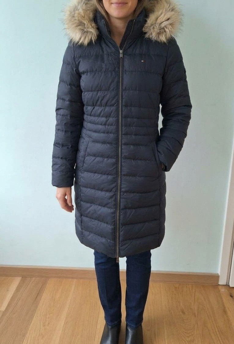 Tommy Hilfiger lange winterjas met afneembaar bont maat 34, Blauw, Ophalen of Verzenden, Zo goed als nieuw, Maat 34 (XS) of kleiner