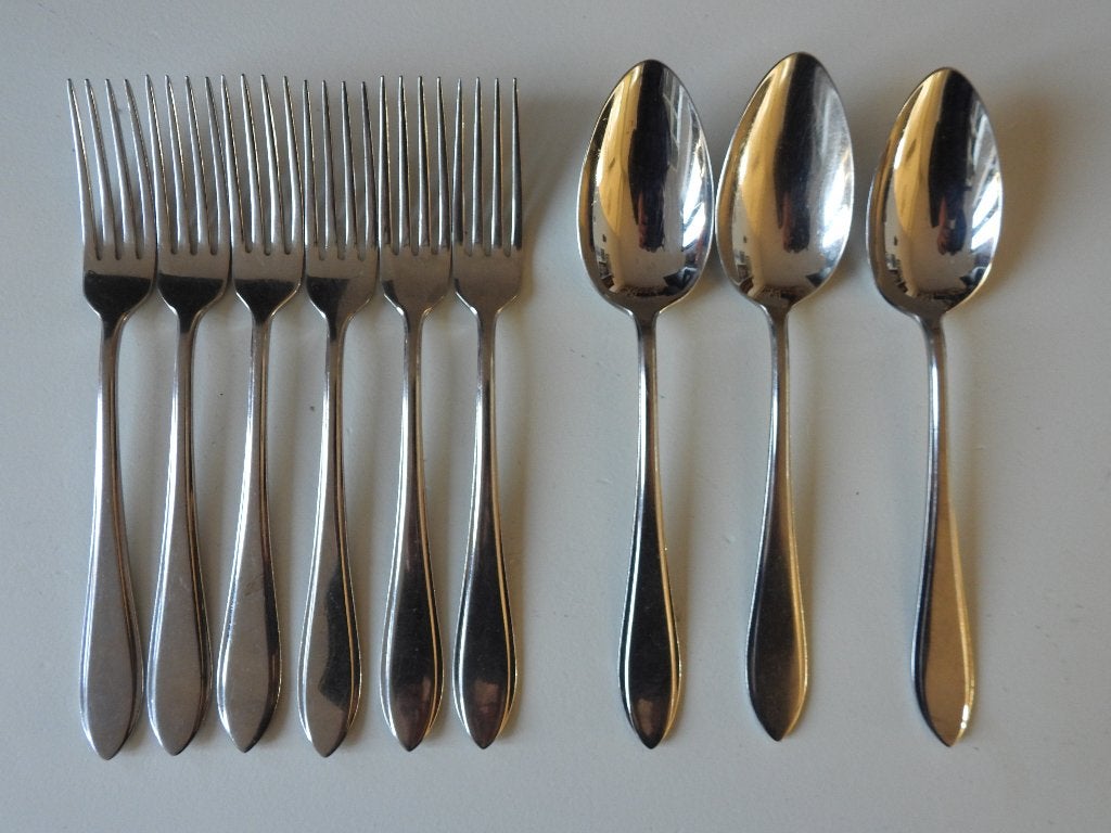 Gero Zilmeta model 718 puntfilet grote 3 lepels en 6 vorken, Ophalen of Verzenden