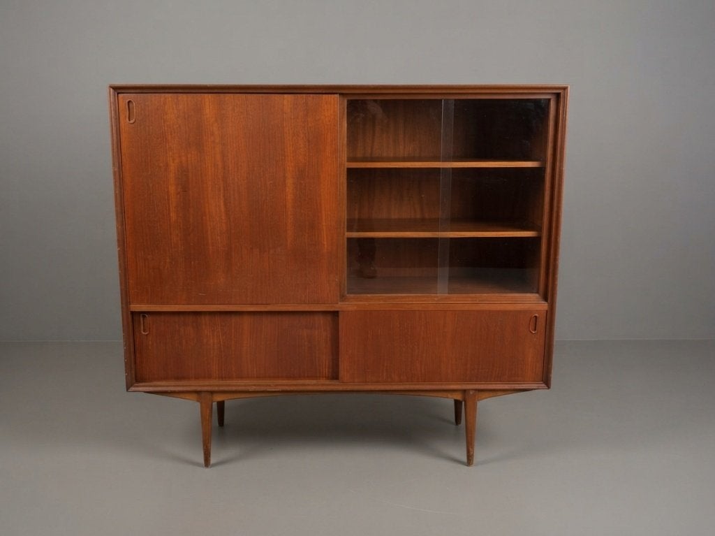 Oswald Vermaercke "Paola" teak highboard, Huis en Inrichting, Ophalen, Mid century, 100 tot 150 cm, 100 tot 150 cm