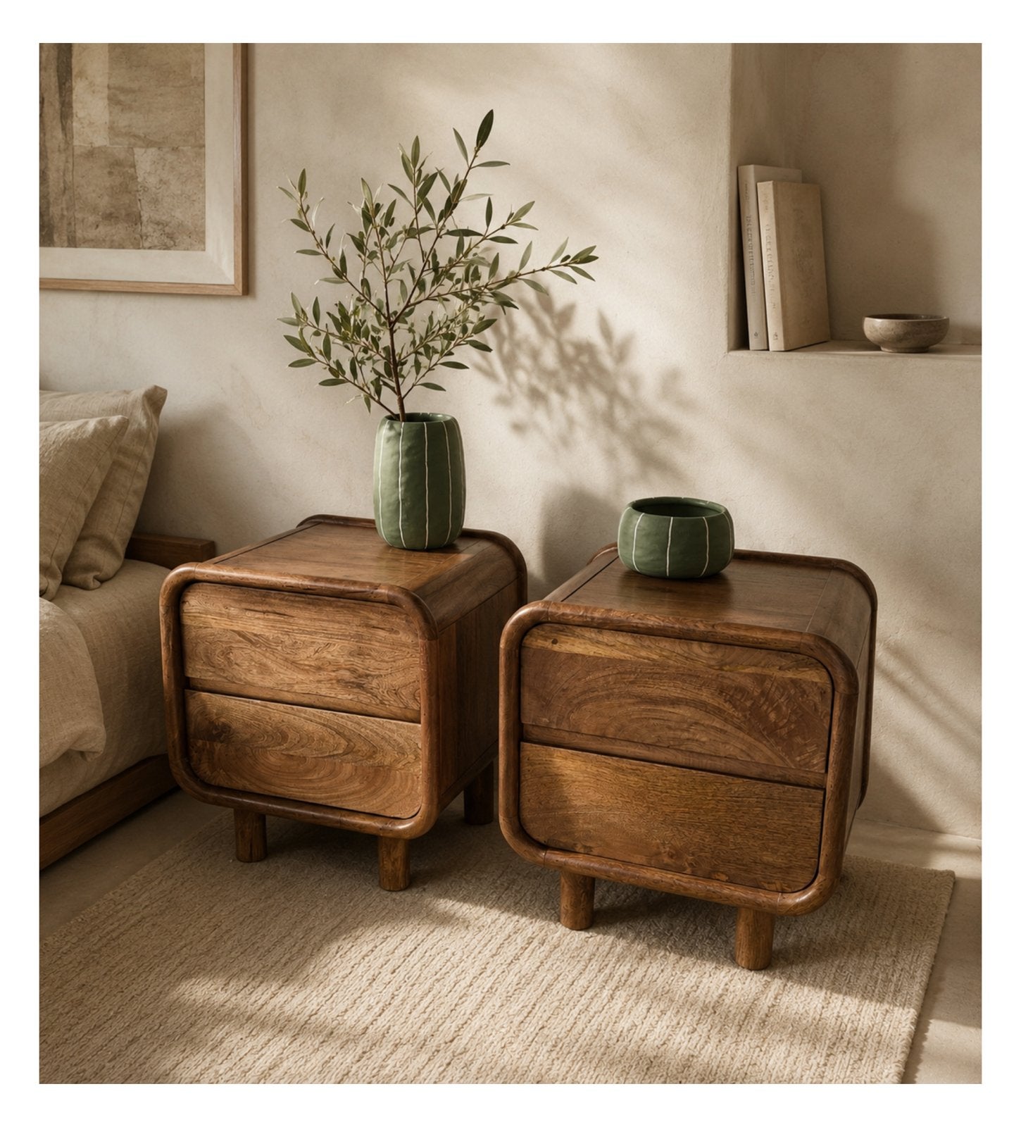 Magazijn leegverkoop set nachtkastjes Japandi mangohout SALE, Hout, Nieuw, Ophalen of Verzenden, Info@wkhome.nl