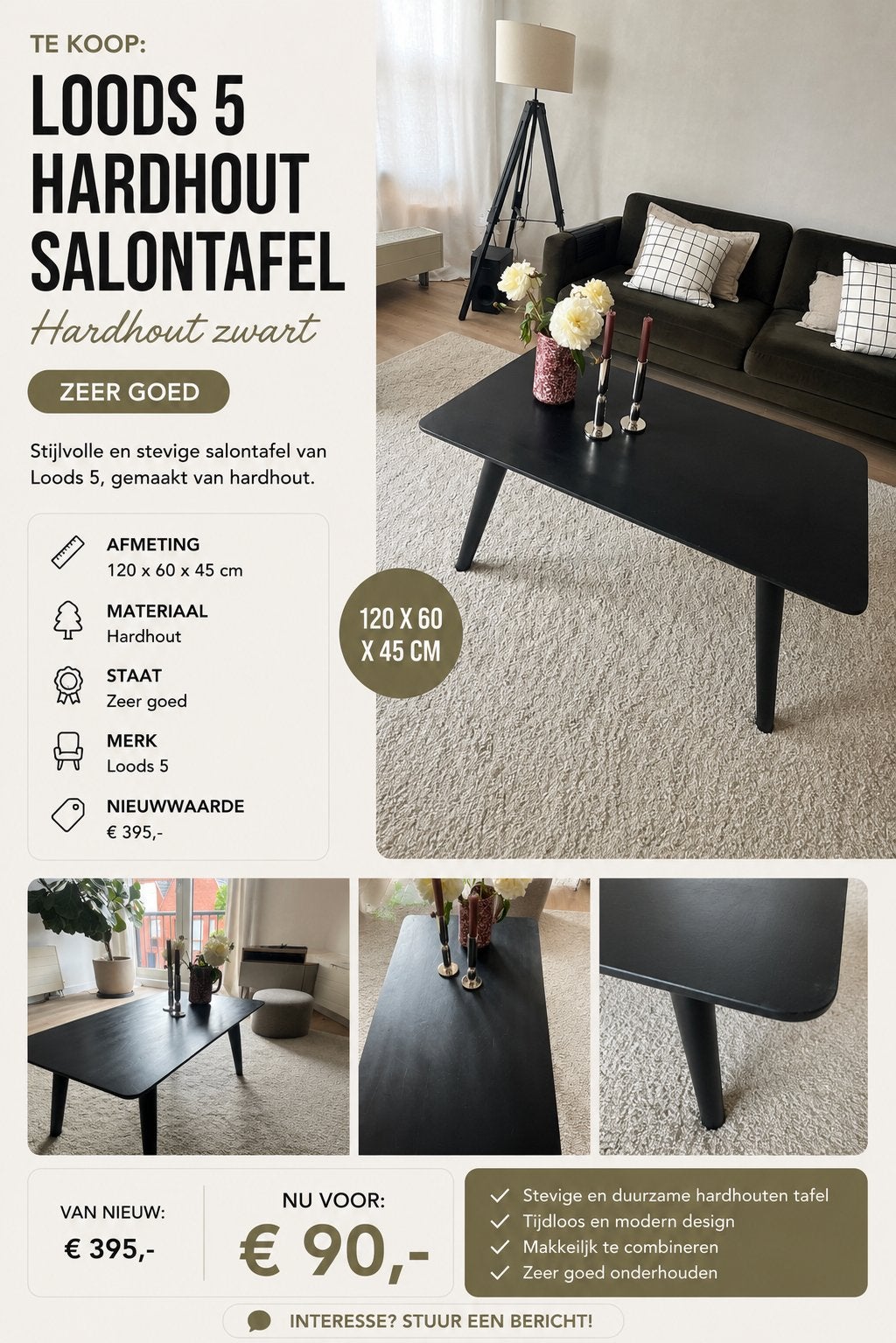 Loods 5 salon tafel, Ophalen, 100 tot 150 cm, Nieuw, 50 tot 100 cm