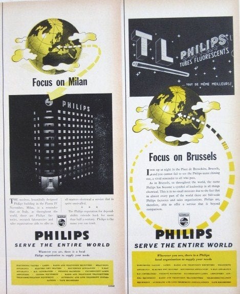 7 VS vintage advertenties reclames Philips 1950-68 research, Ophalen of Verzenden, Gebruikt, Overige typen