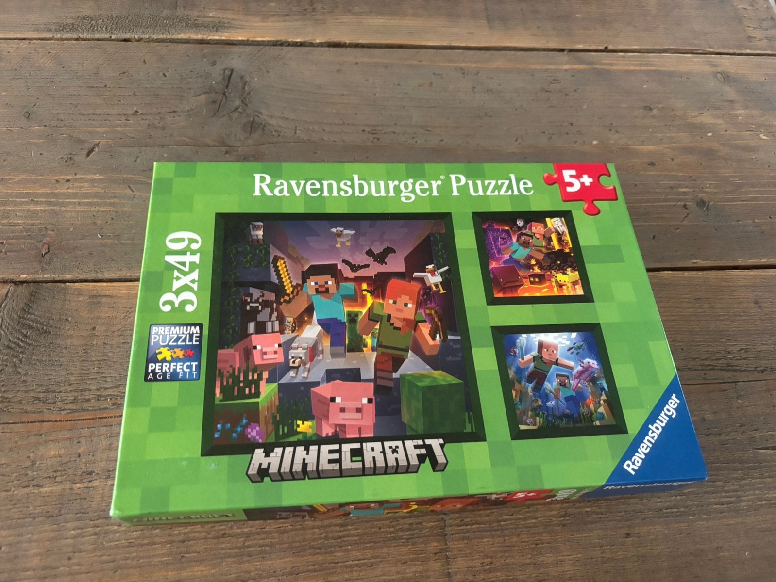 Leuke Minecraft 3 puzzles in 1 doos! 5€, Ophalen of Verzenden, Meer dan 50 stukjes, Zo goed als nieuw, 4 tot 6 jaar