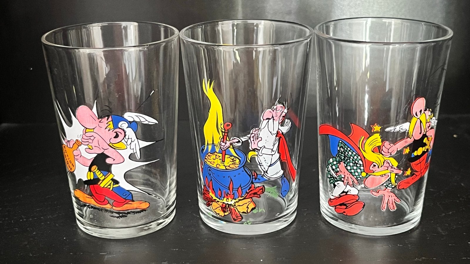Set van 3 Asterix en Obelix limonade glazen - Vintage 1968, Gebruikt, Ophalen of Verzenden, Nvt, Nvt