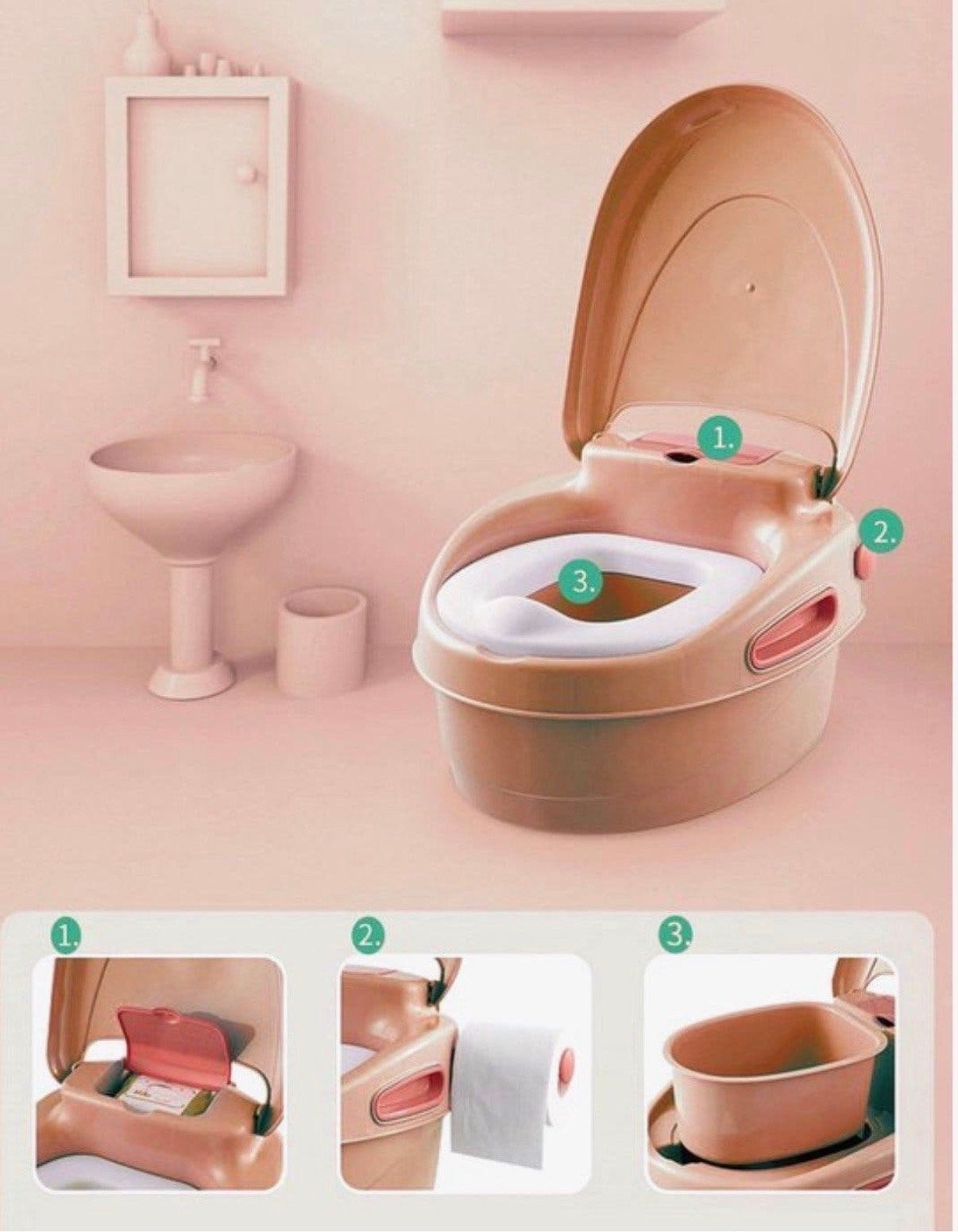 Roze 3-in-1 Potje: Zindelijkheidstraining, WC-verkleiner & O, Ophalen, Zo goed als nieuw