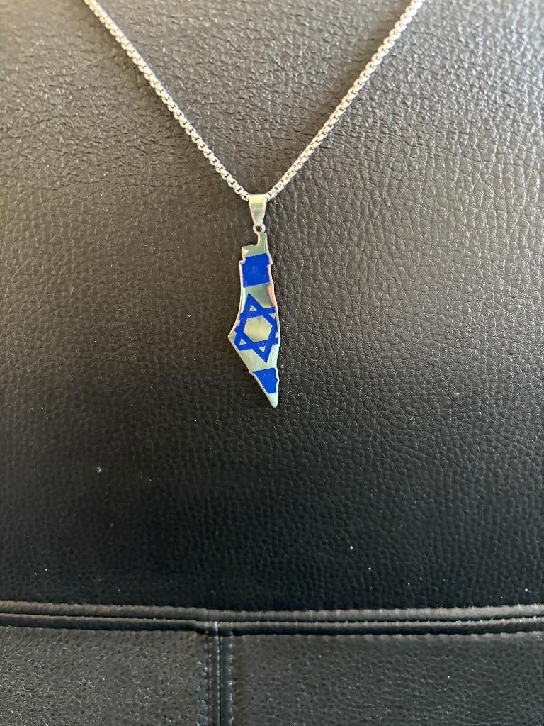 Schitterende RVS ketting met het land Israël, Nieuw, Ophalen of Verzenden, Zilver, Overige materialen