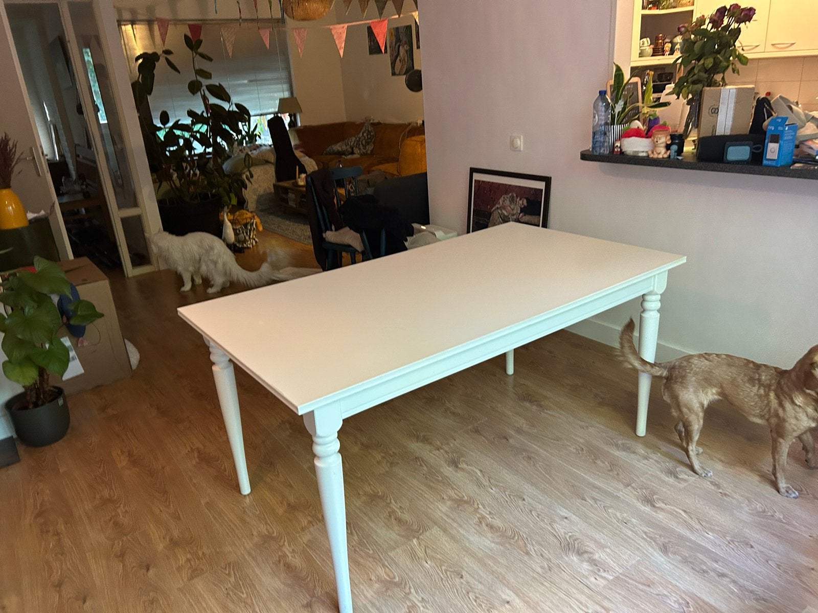 Uitschuifbare eettafel - Wit, Ophalen, Gebruikt, 200 cm of meer, 50 tot 100 cm