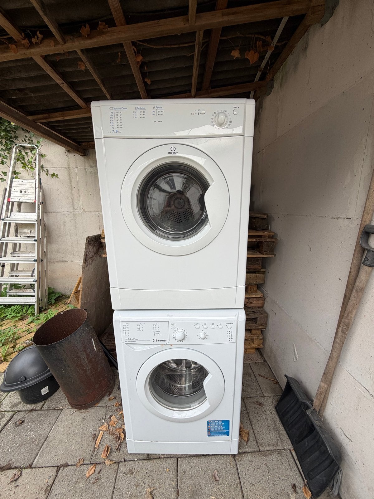 Indesit Wasmachine en Wasdroger Set, Witgoed en Apparatuur, 6 tot 8 kg, Ophalen of Verzenden, Voorlader, Kort programma