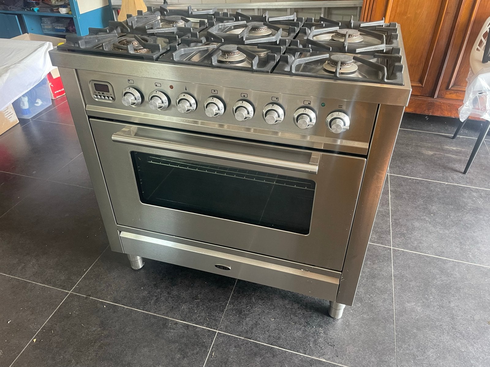 Boretti RVS Fornuis met Gas Kookplaat en Oven, Witgoed en Apparatuur, Fornuizen, Ophalen, Gebruikt, Hete lucht, 60 cm of meer