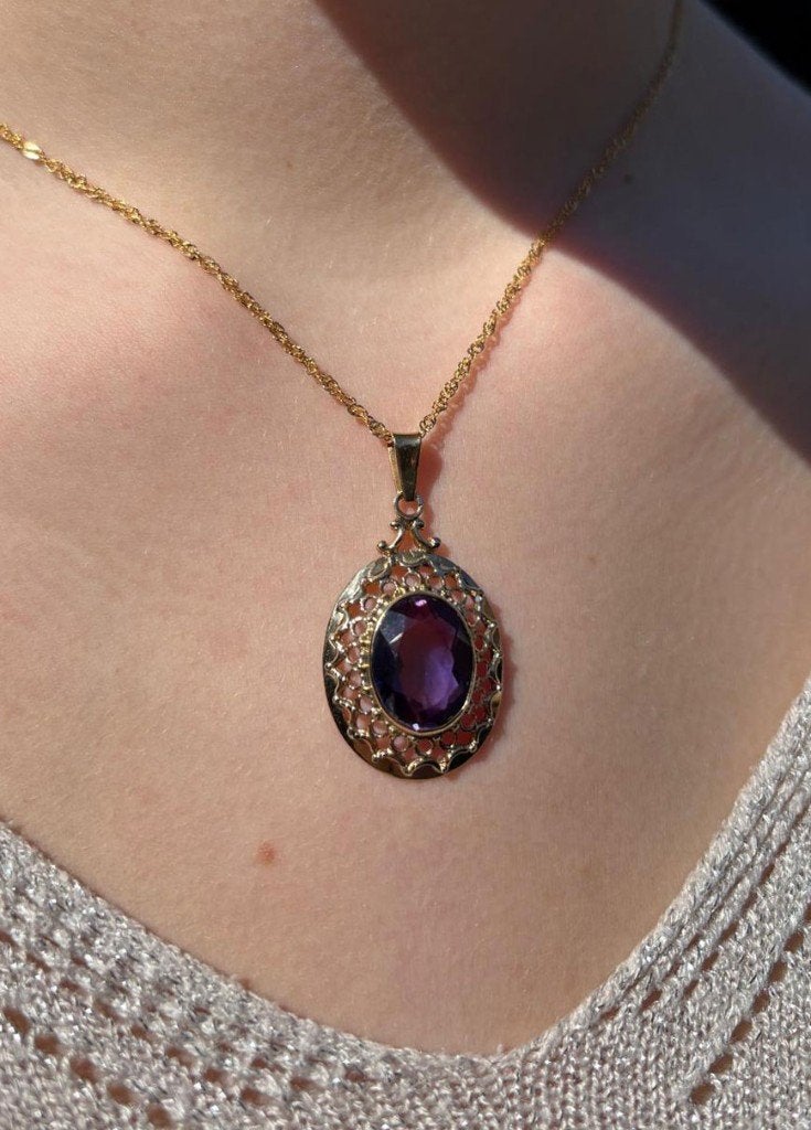Amethist prachtige 14k gouden ketting hanger groot luxe dame, Sieraden, Tassen en Uiterlijk, Kettinghangers, Voordeelsieraden