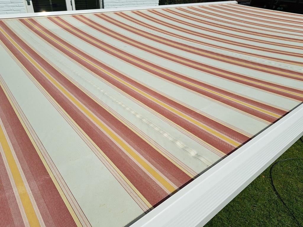 500 x 300 elektrisch cassette zonnescherm 5x3 somfy, 450 cm of meer, Elektrisch, Ophalen of Verzenden, Zo goed als nieuw