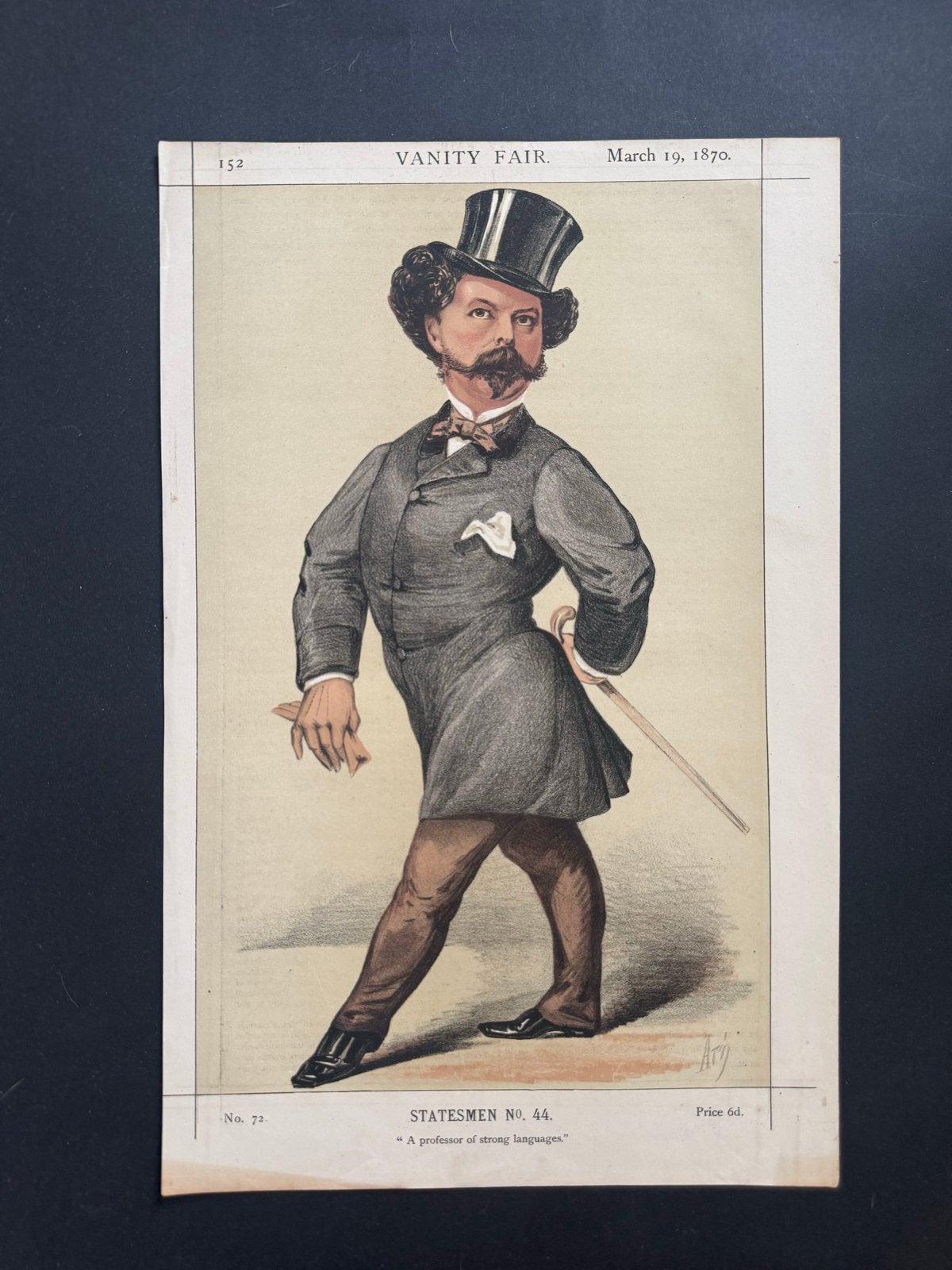 Vanity Fair Karikatuur 1870 - Statesmen No. 44 Lithografie, Antiek en Kunst, Kunst | Litho's en Zeefdrukken, Origineel, Ophalen of Verzenden