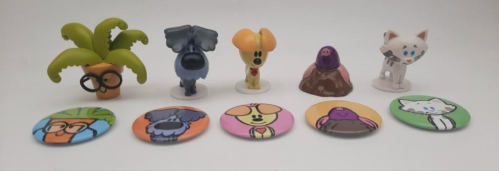 Woezel en Pip figuren 5x en Buttons 5x, Ophalen of Verzenden, Zo goed als nieuw
