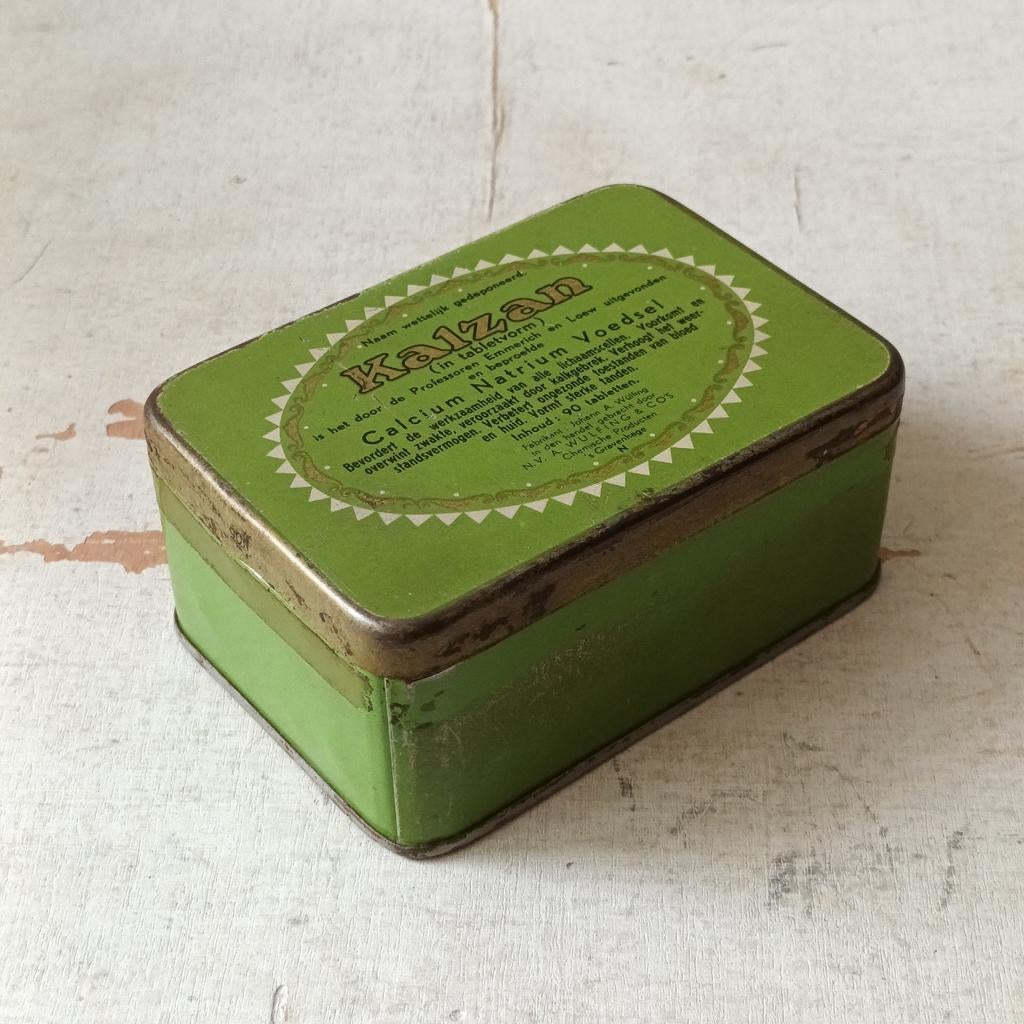 Vintage Kalzan Calcium Natrium Voedsel Blikje, Verzamelen, Ophalen of Verzenden, Gebruikt, Overige, Overige merken