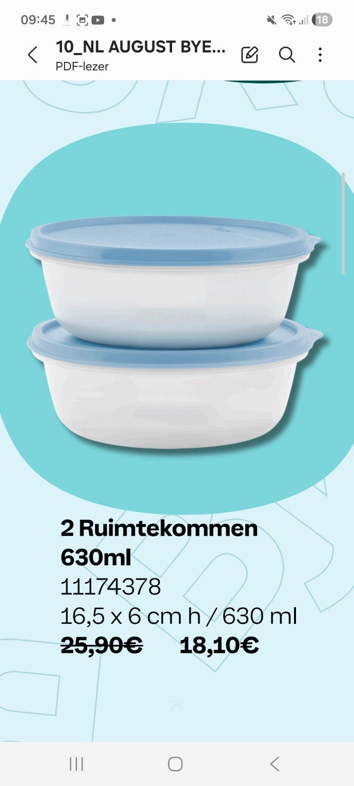 Nieuwe Tupperware ruimtekommen 630ml (set van 2), Huis en Inrichting, Wit, Met deksel, Nieuw, Ophalen of Verzenden