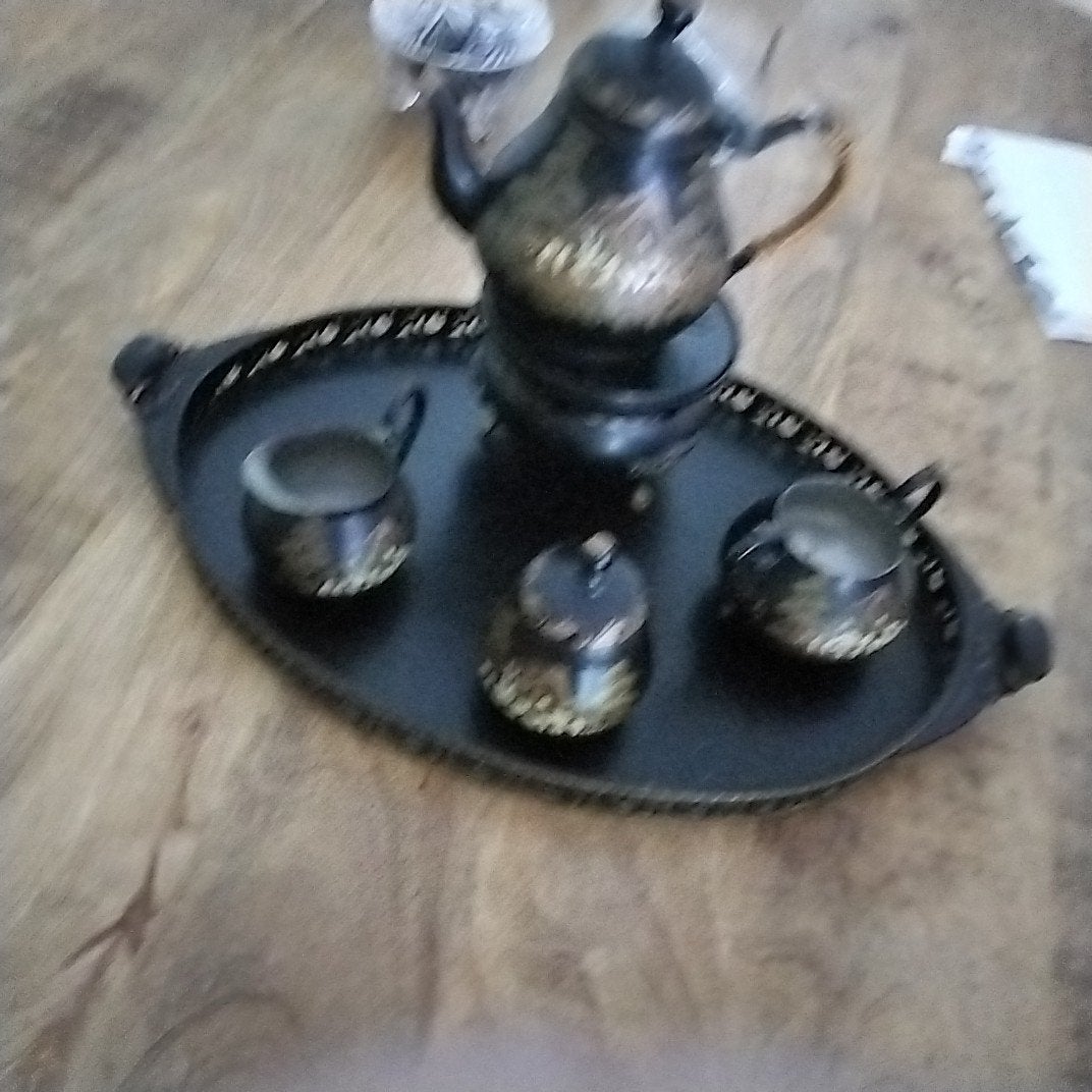 Vintage tinnen theeservies - 99% tin  ophalen, Ophalen of Verzenden