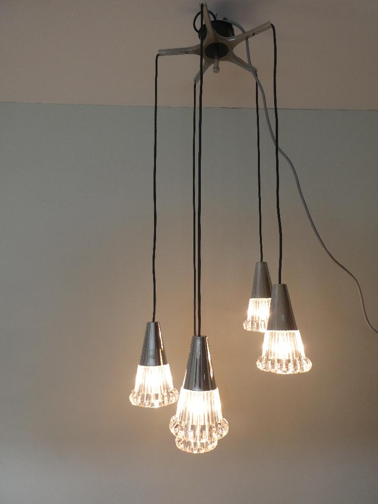 Vintage jaren 60 Cascade 5 spins hanglamp, Huis en Inrichting, Lampen | Hanglampen, Gebruikt, 1960-1965, Ophalen of Verzenden