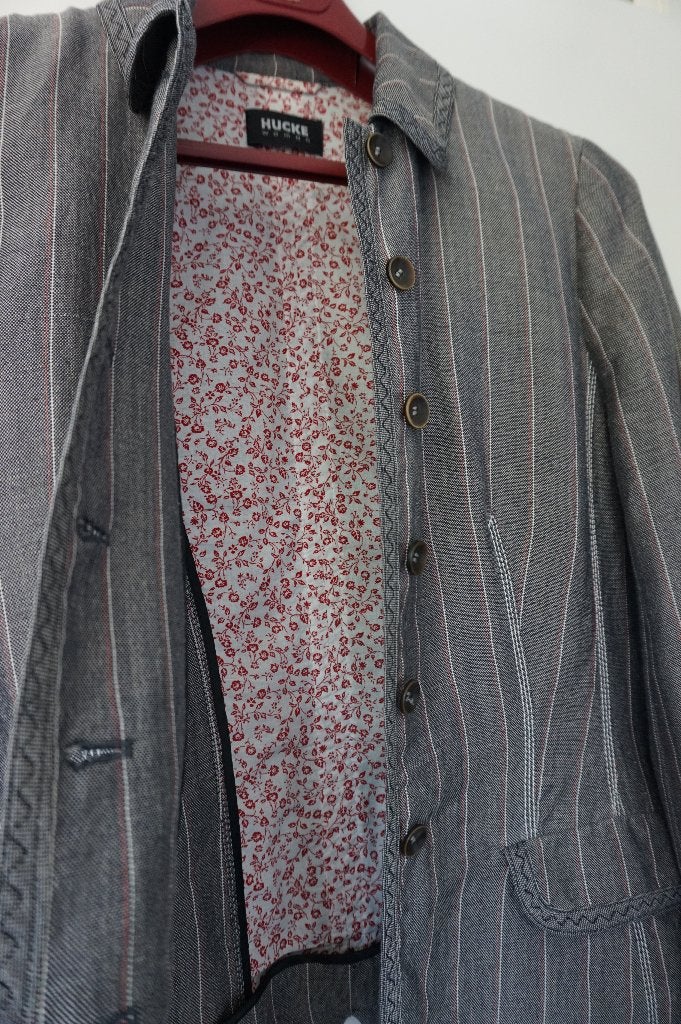 HUCKE jasje colbert blazer grijs - roze met kraag maat 38, Maat 38/40 (M), Ophalen of Verzenden, Zo goed als nieuw, Jasje
