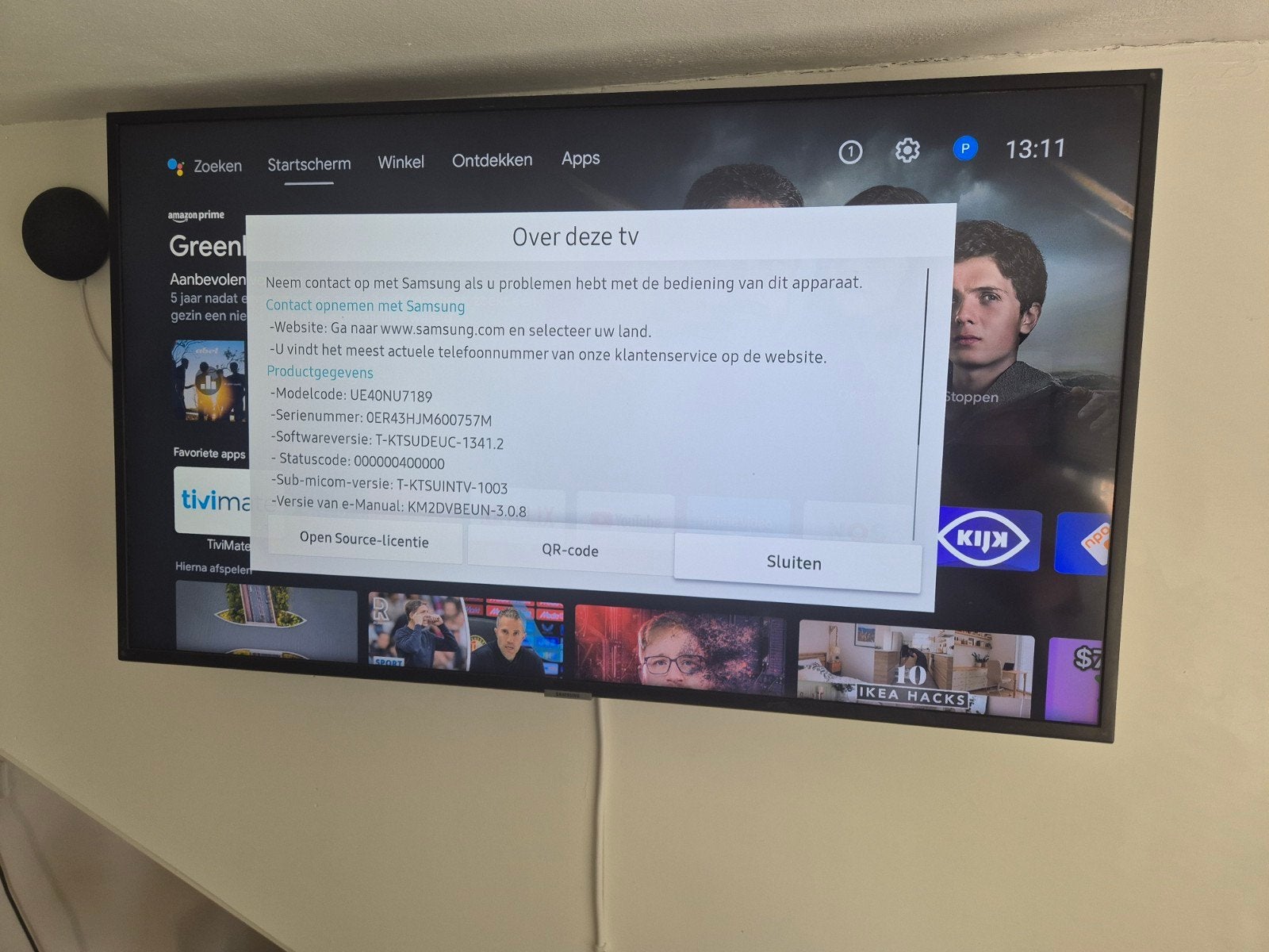 Samsung 43 inch 4K TV - Wegens aanschaf nieuwe TV, Ophalen, LED, 50 Hz, Zo goed als nieuw