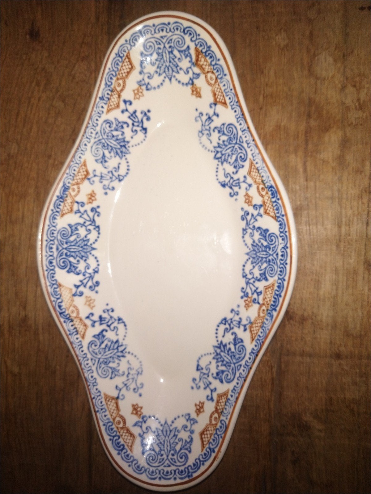 Antieke Limoges Porseleinen Ovale Schaal - Blauw/Bruin Decor, Antiek en Kunst, Ophalen