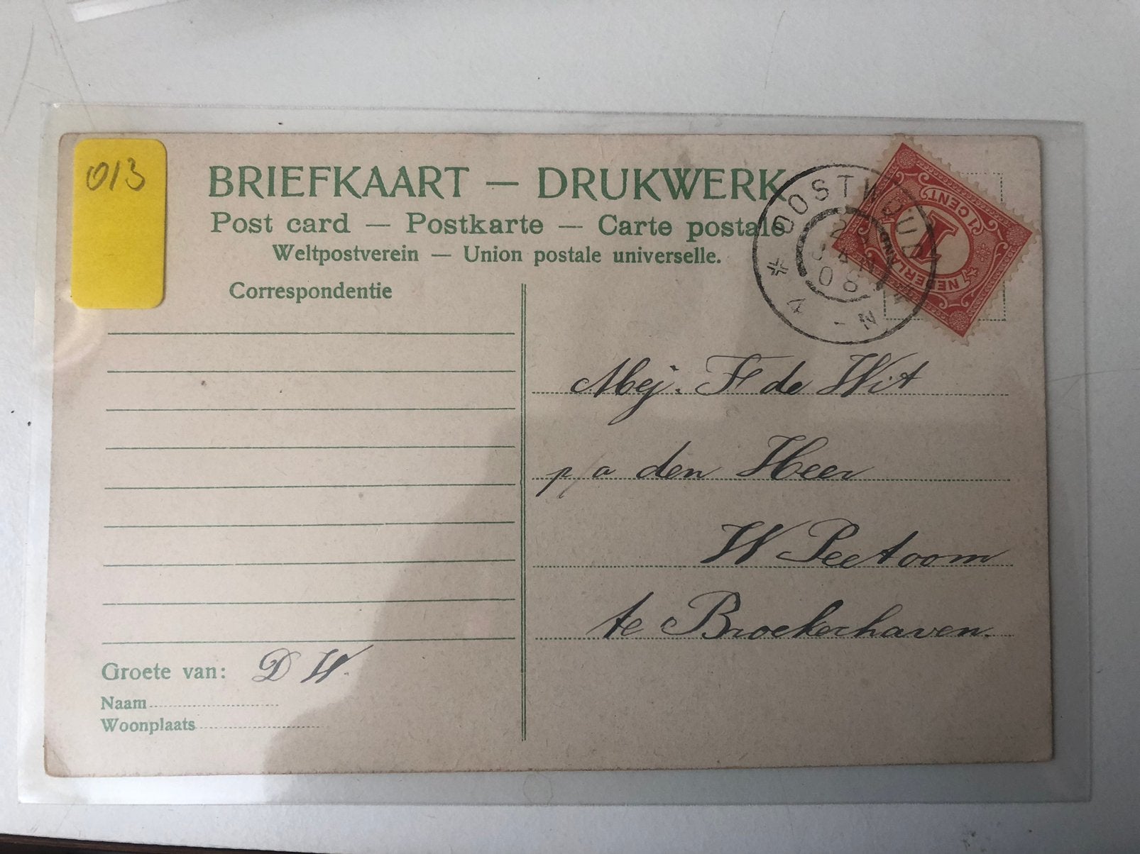 013 ned. OOSTWOUD, Ophalen of Verzenden, Envelop