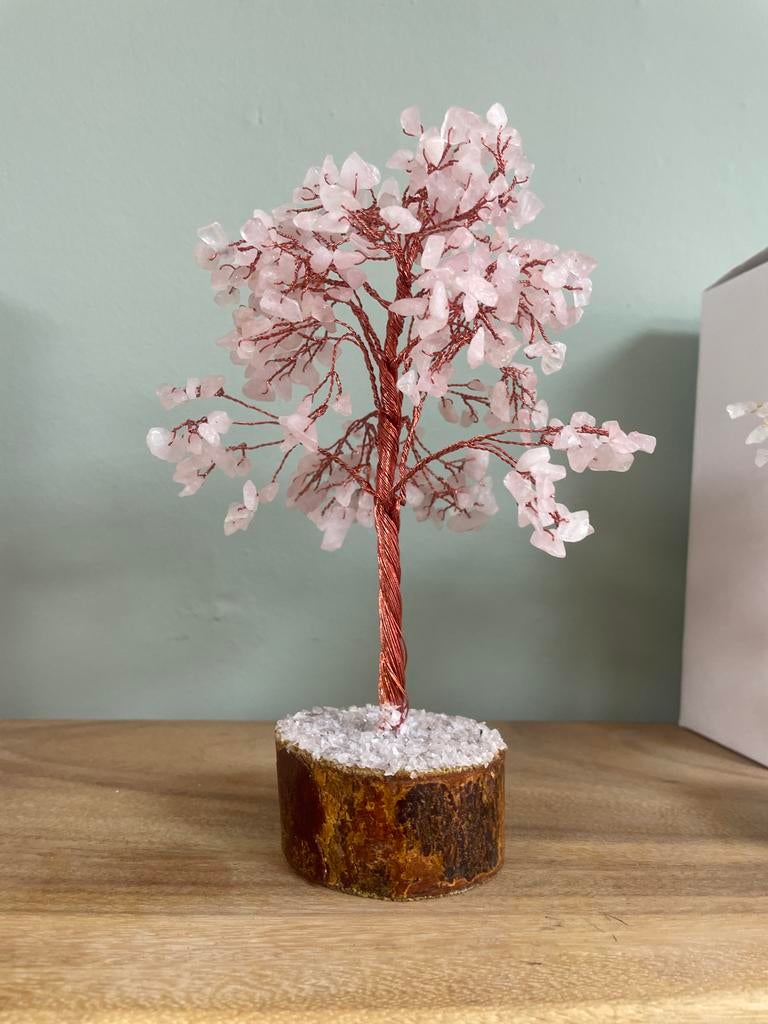 Rozequartz edelsteenboompje 18cm, Ophalen of Verzenden, Zo goed als nieuw