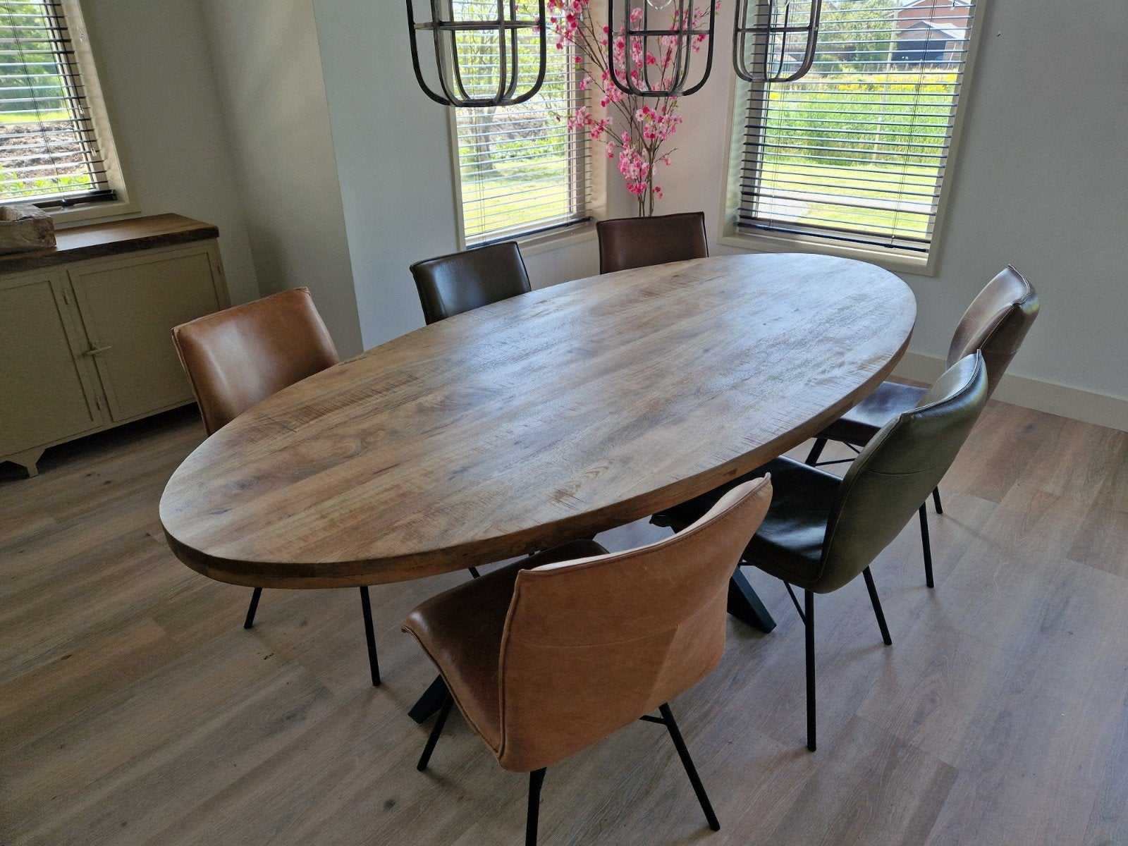 Keukentafel 260 cm met kruispoot zwart, Huis en Inrichting, Tafels | Eettafels, Gebruikt, 200 cm of meer, Vijf personen of meer