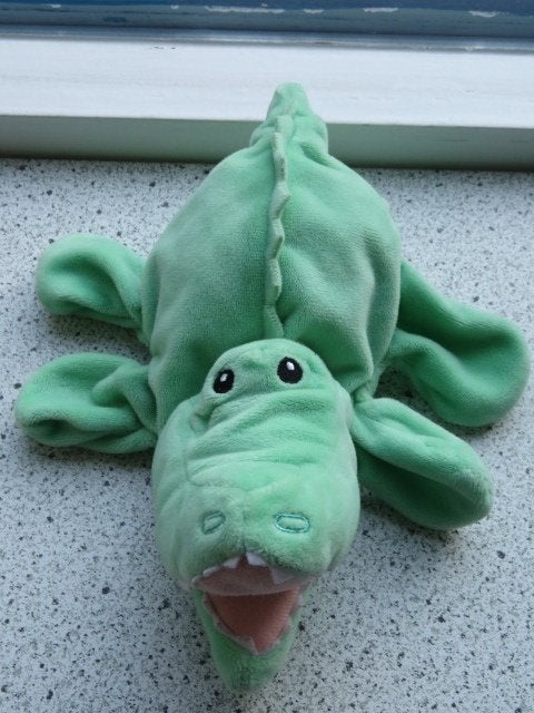Handpop Krokodil van Hema poppenkastpop zacht velours, Hema, Groen, Overige typen, Ophalen of Verzenden