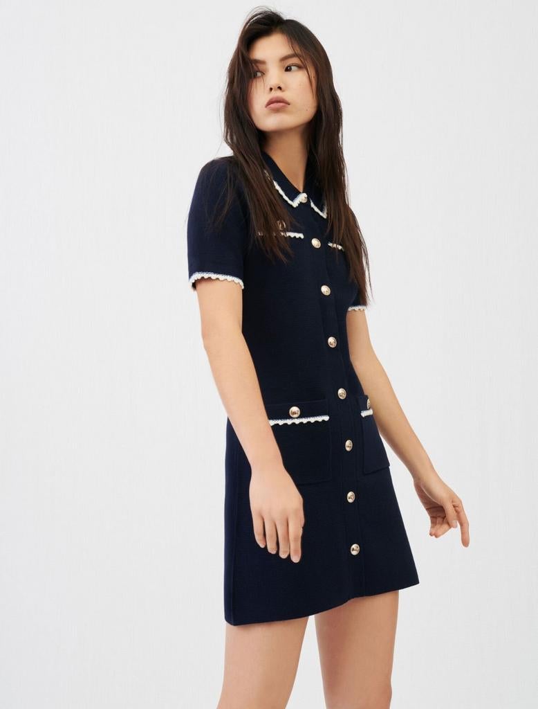 Maje Donkey layer katoenen jurk XS, Kleding | Dames, Jurken, Nieuw, Maat 34 (XS) of kleiner, Blauw, Boven de knie, Ophalen of Verzenden