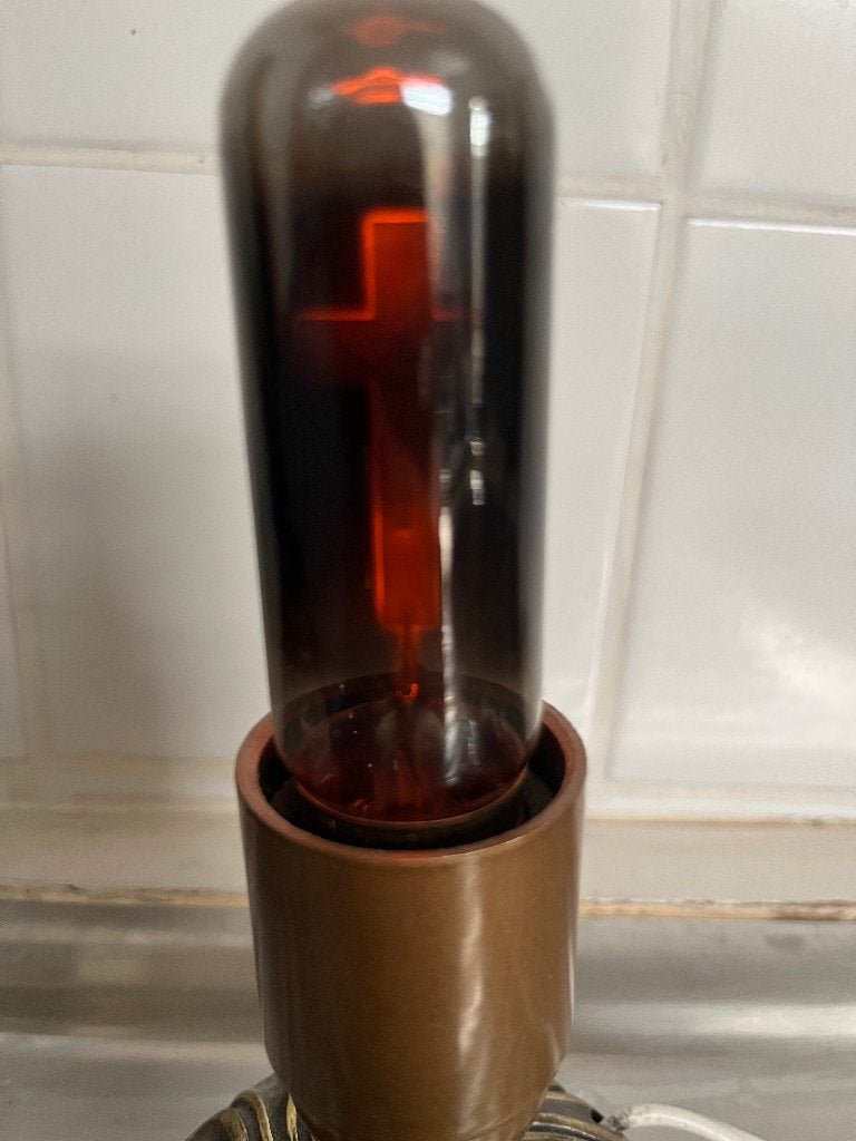 Kruislampje / Godslampje op Messing Voet (Jaren '50/'60), Overige typen, Overige merken, Vintage, Oranje