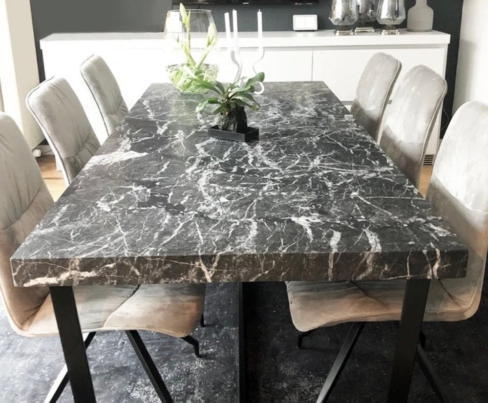 Luxe Marmeren Eettafel Celio Grigio Carnico Marmer, Ophalen, Zo goed als nieuw, Rechthoekig, Overige materialen